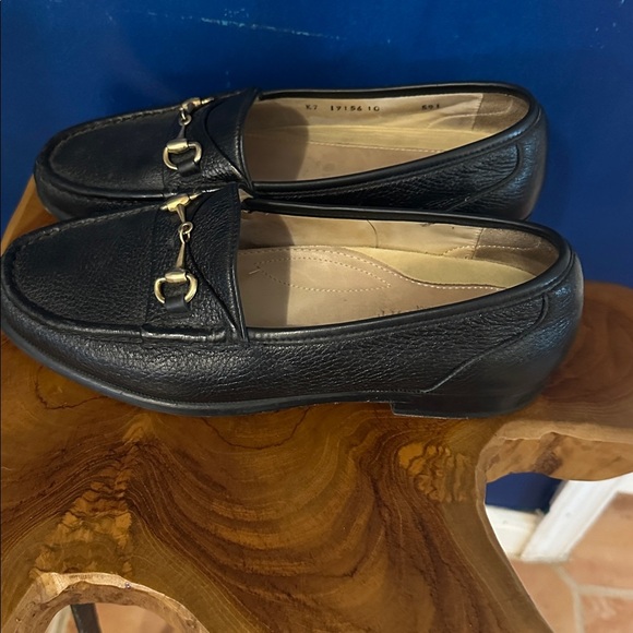 Men’s Vernon Scott Black Pebbled Leather Gold Horsebit Loafers Size 10 main image 6